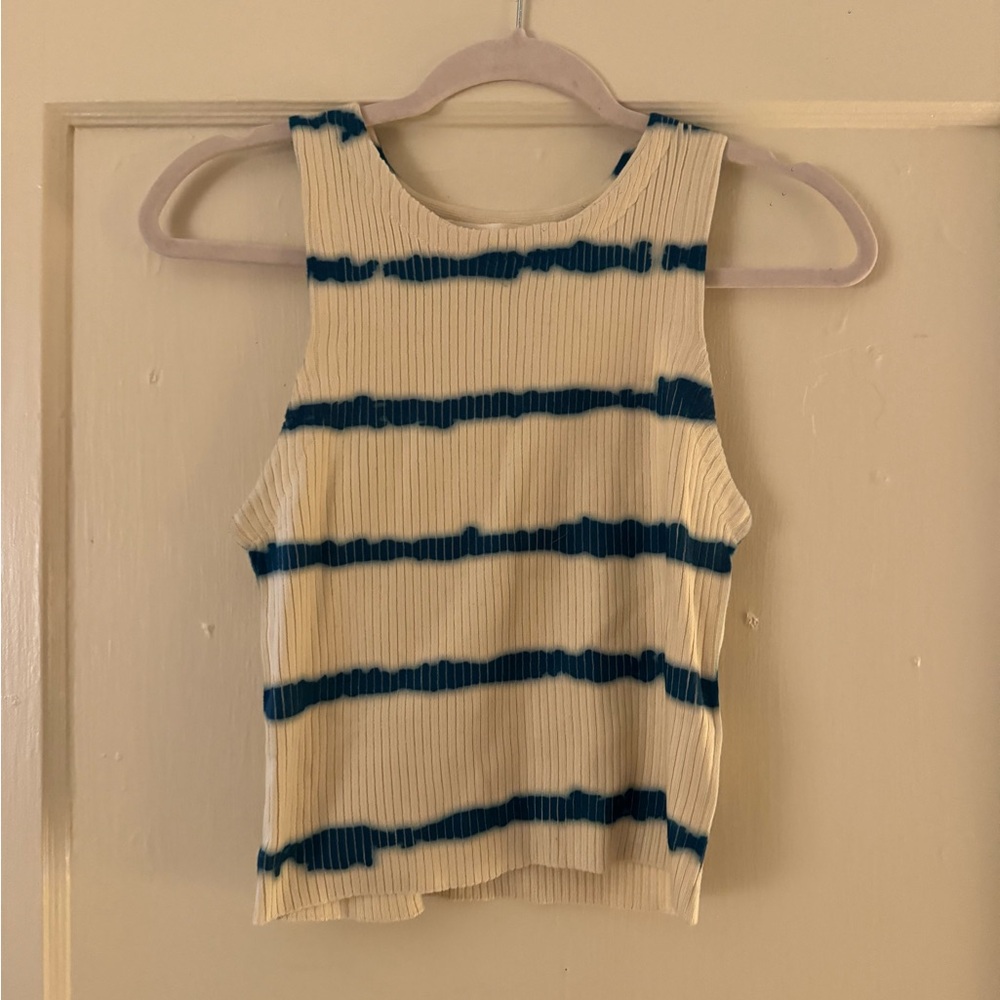 Striped Sleeveless Top - Cream and Blue